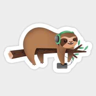 Sleeping sloth listening to music Sticker